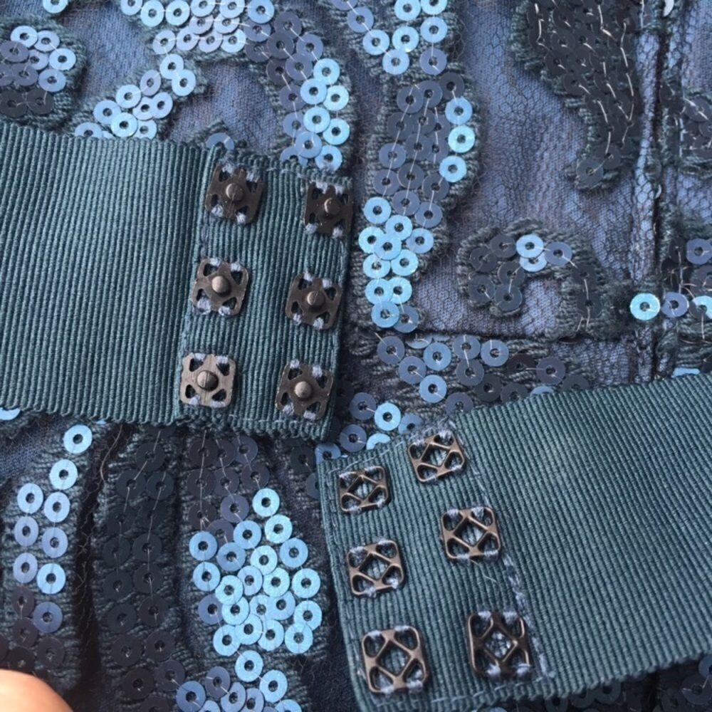Tadashi Shoji Sequin Floral Brocade Cocktail Dress Womens 4 Navy - Picture 7 of 8